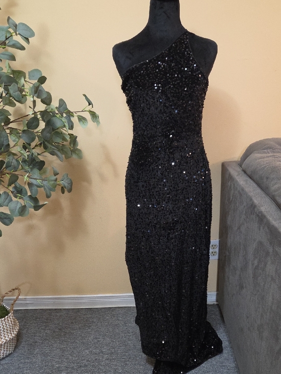 Dresses & Skirts - One-Shoulder Black Sequin Evening Gown